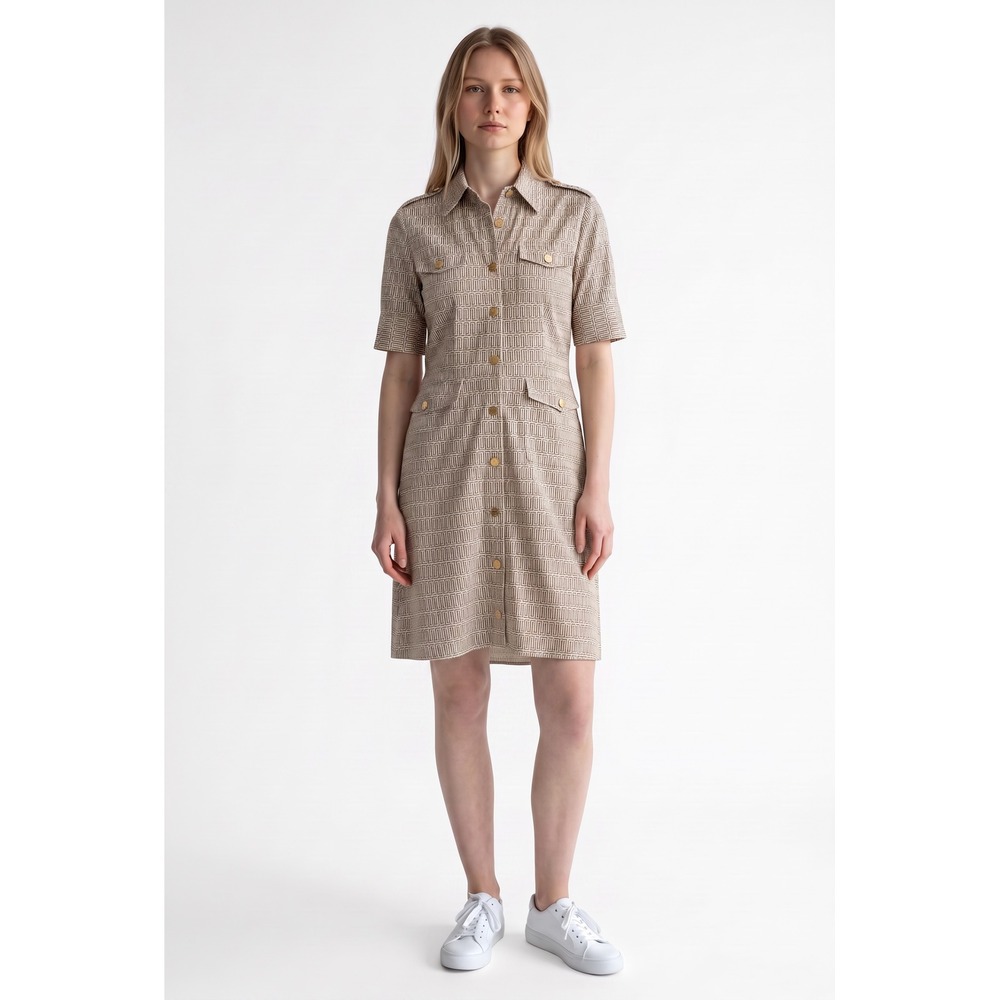 Tory Burch Tan Geometric Bold Print Ryder Button Down Shirt Dress Women Size 4